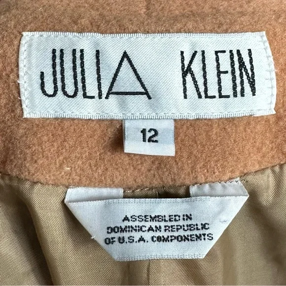 Vintage Julia Klein Wool Camel Tan Longline Trench Winter Neutral Coat Size 12 - Picture 8 of 11